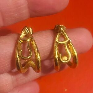 Vintage 1980s “J” Monogram Gold Tone Metal Pierced Earrings